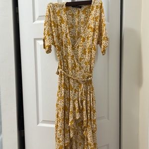 Yellow floral summer wrap dress